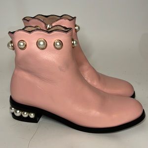 Krazing pot pink leather and pearl ankle boots wedding festival